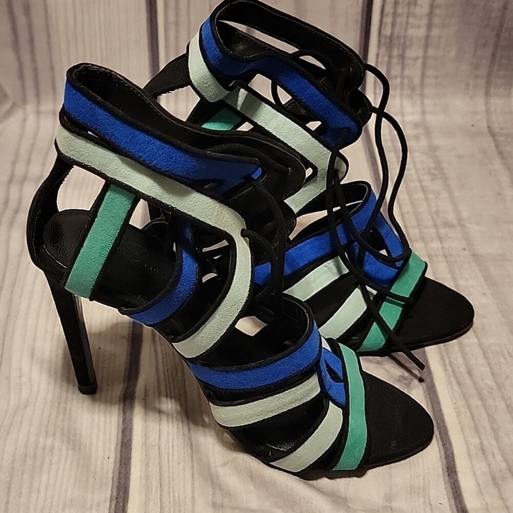 Zara open toe lace up 4" heels